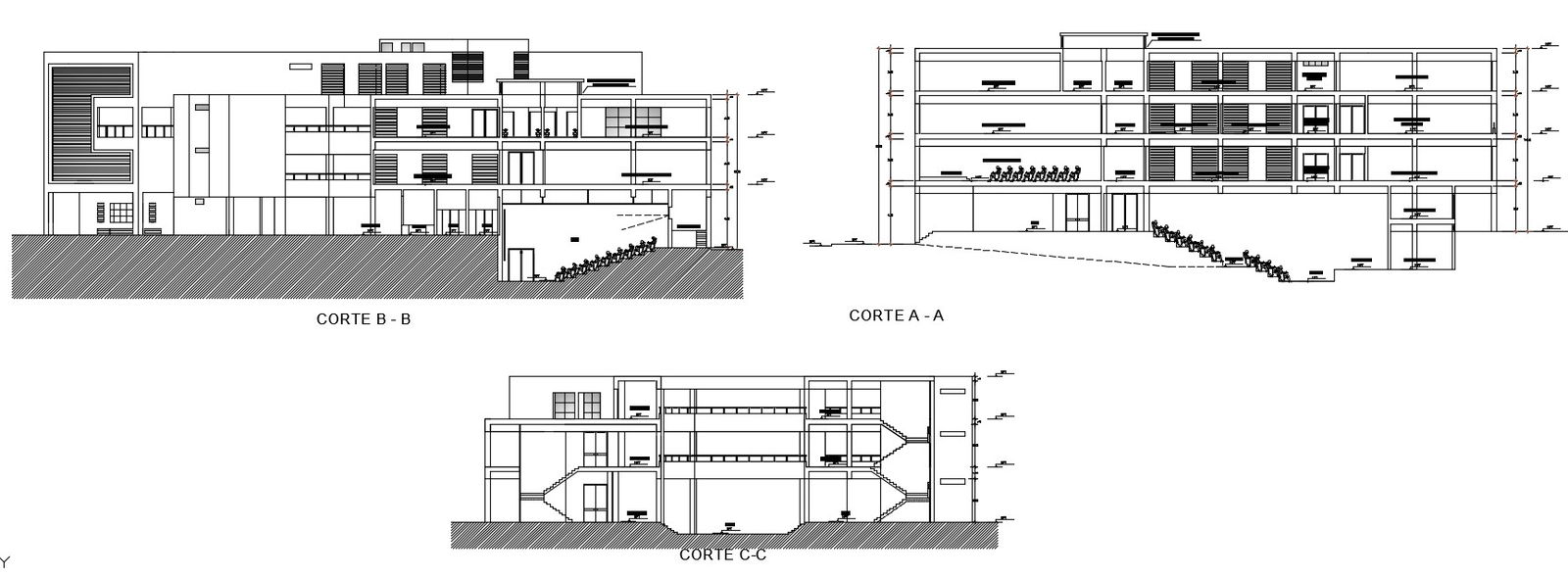Sectional drawing details of G+3 commerce building dwg file