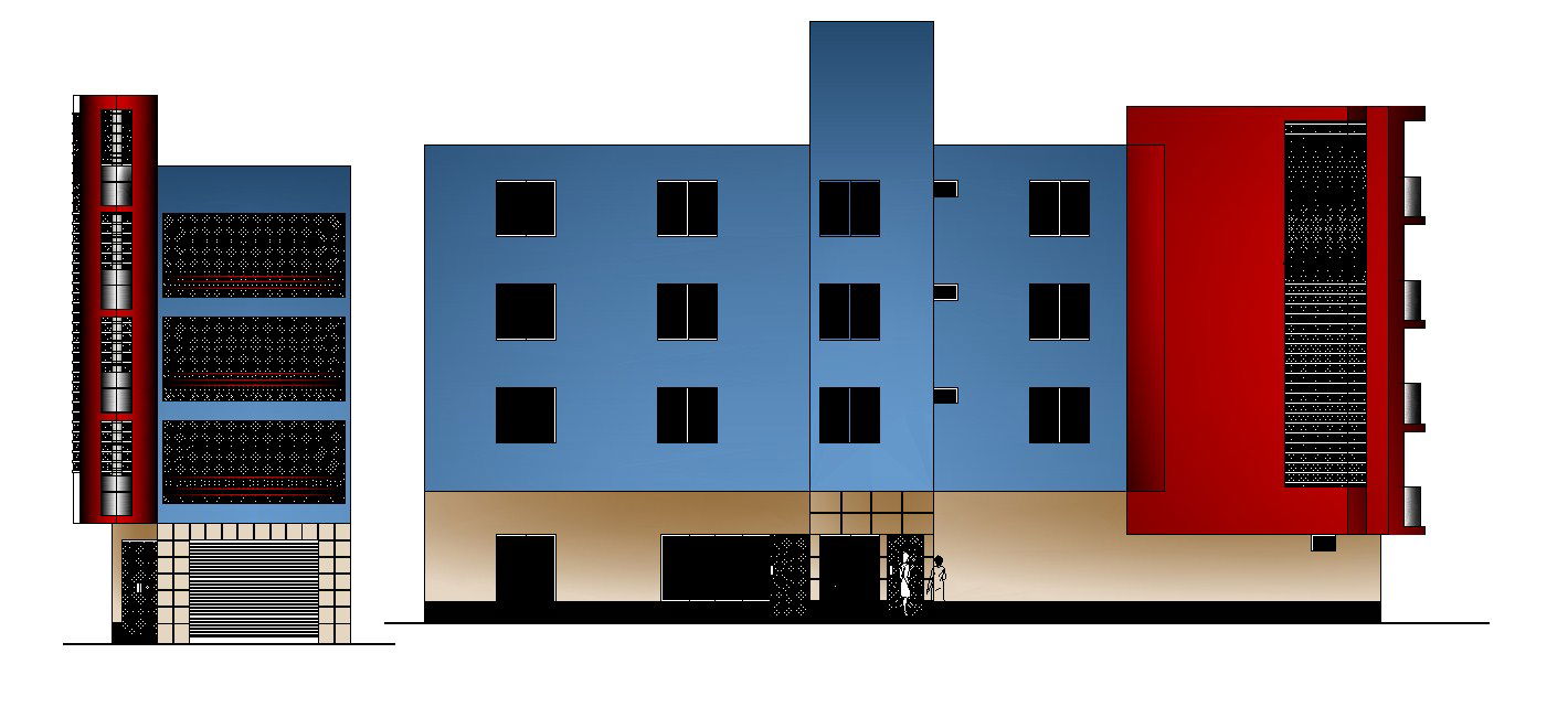 Sectional elevation of an apartment in dwg file