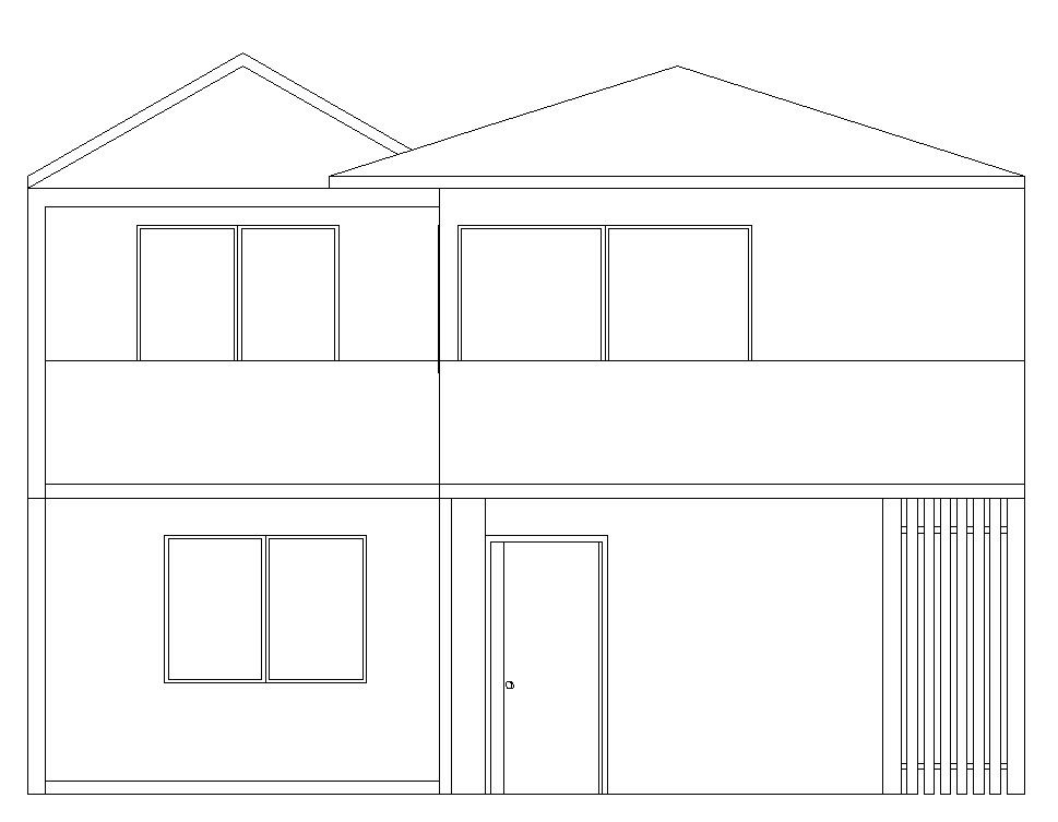 Sectional elevation of bungalow in dwg file
