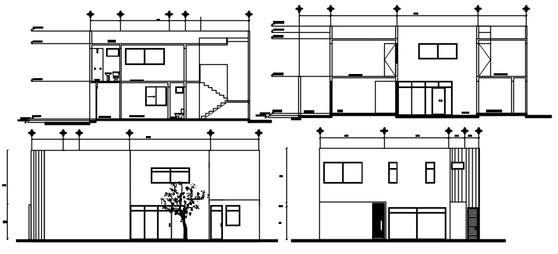 Sectional elevation of bunglow in autocad