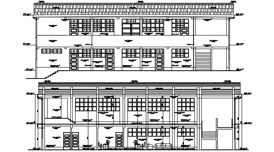Sectional elevation of collage in dwg file