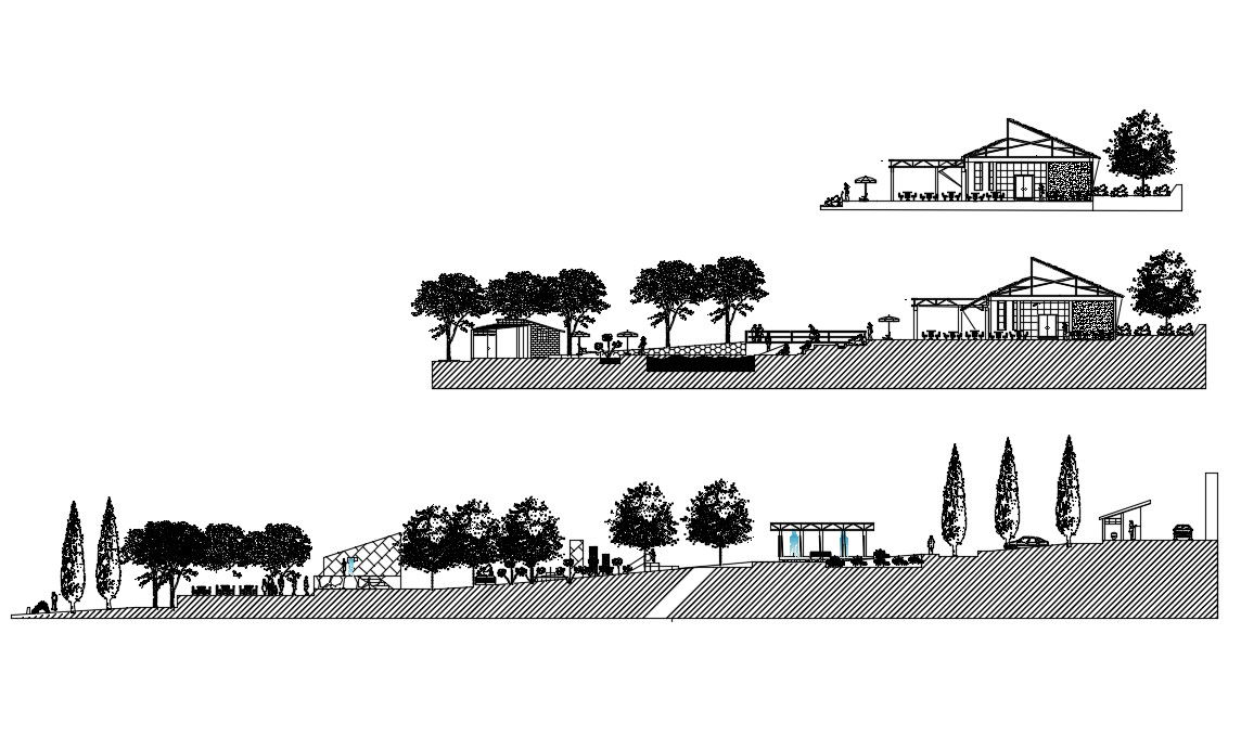 Sectional elevation of hotel in dwg file
