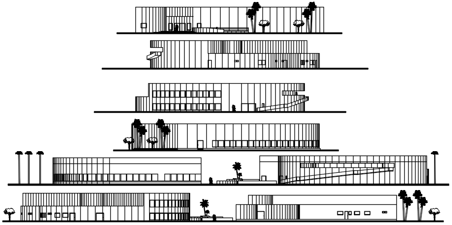 Sectional elevation of hotel in dwg file