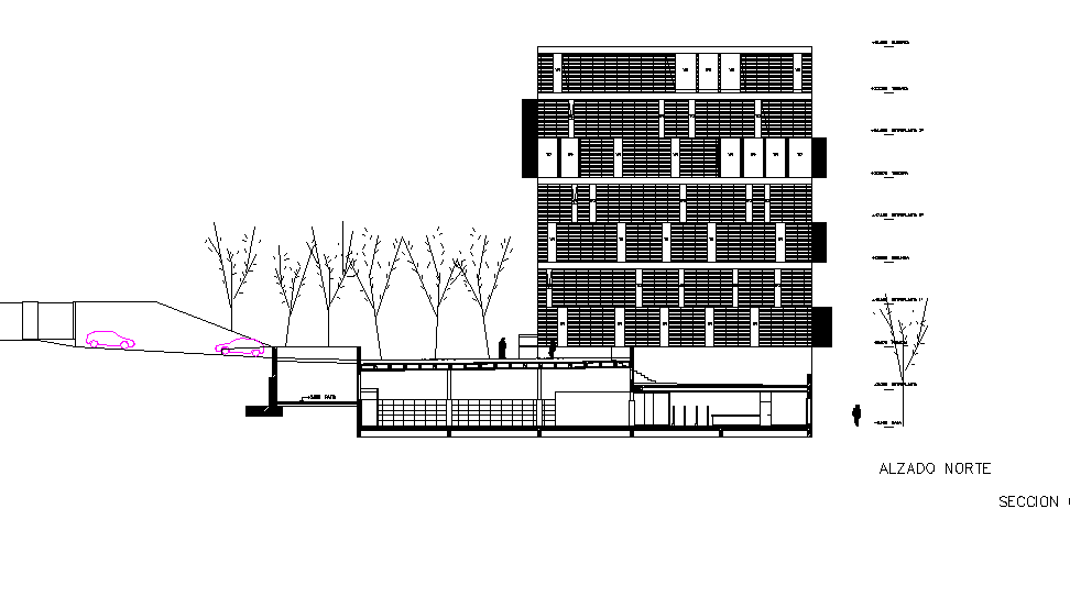 Sectional elevation of public library building.