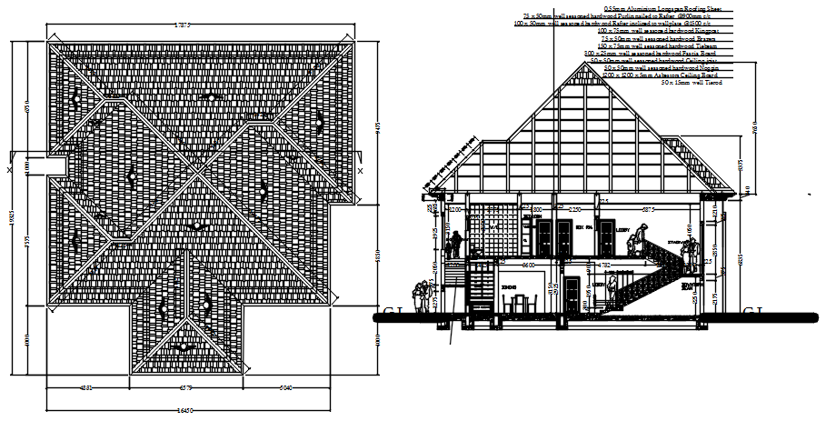 Sectional elevation of residential house