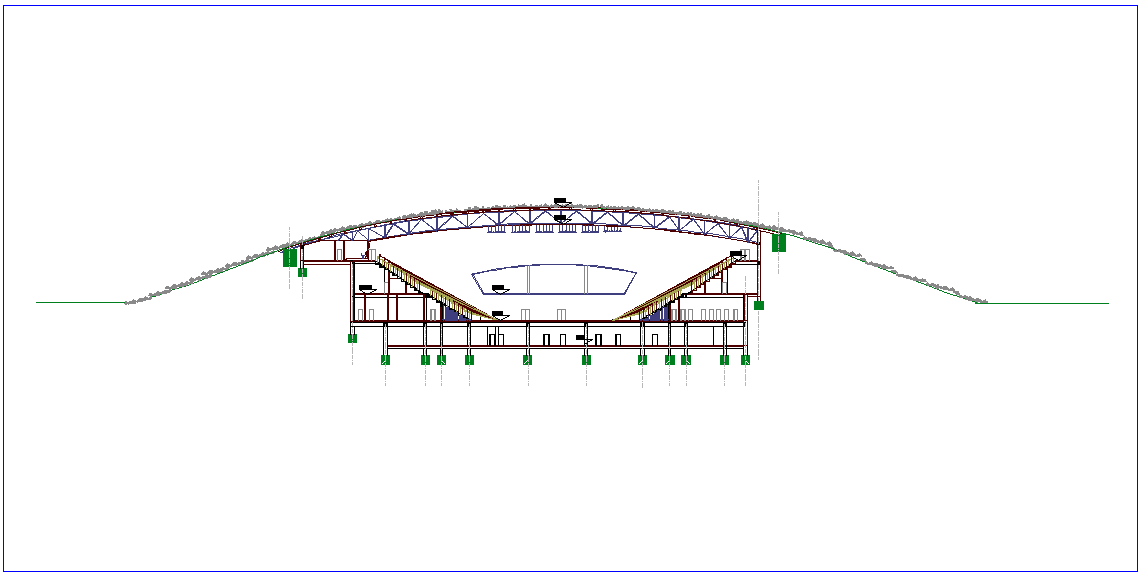 Sectional elevation of stadium dwg file