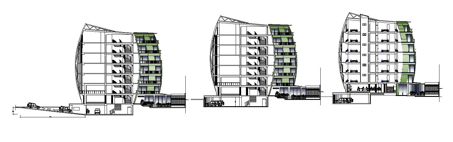 Sectional elevation of the commercial complex