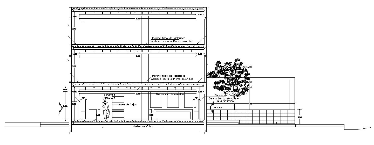 Sectional elevation of the hotel in autocad 