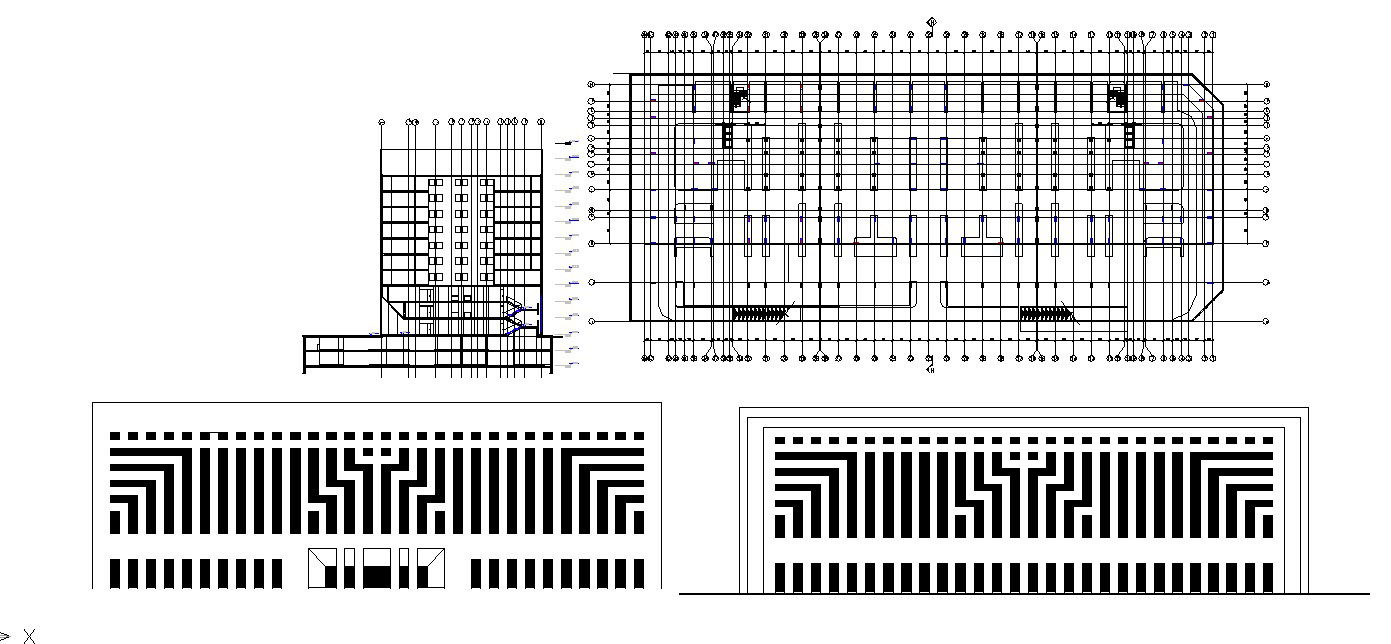 Sectional elevation of the hotel in dwg file 