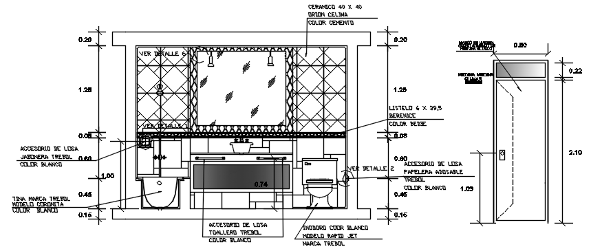 Sectional elevation of toilet in dwg file