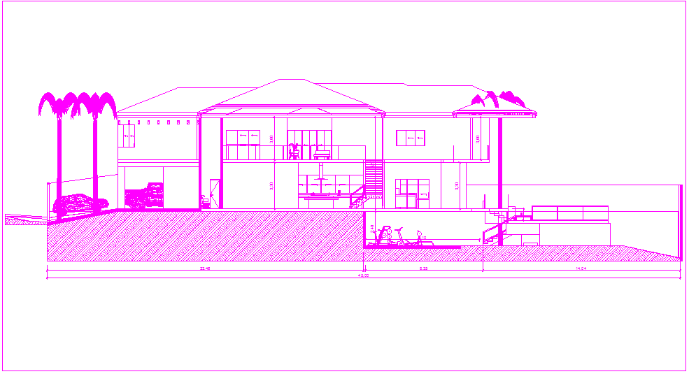 Sectional elevation view of design of house dwg file