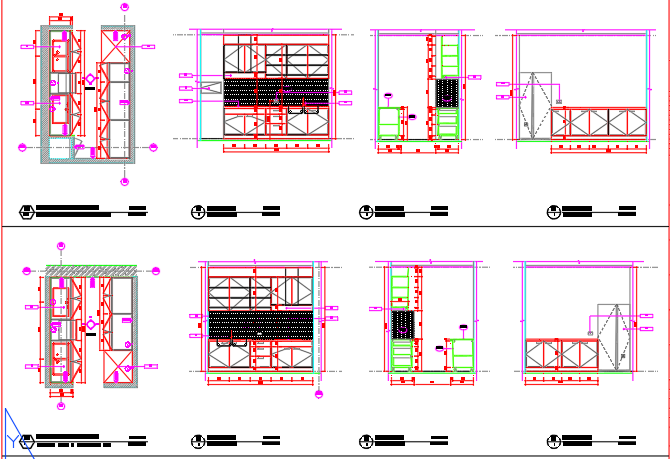 Sectional elevations of a kitchen