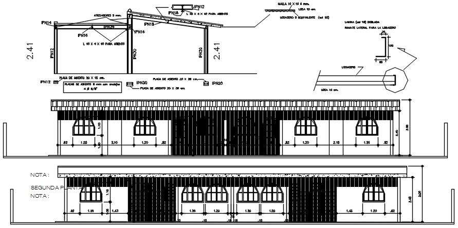 Sectional elevations of bungalow in dwg file