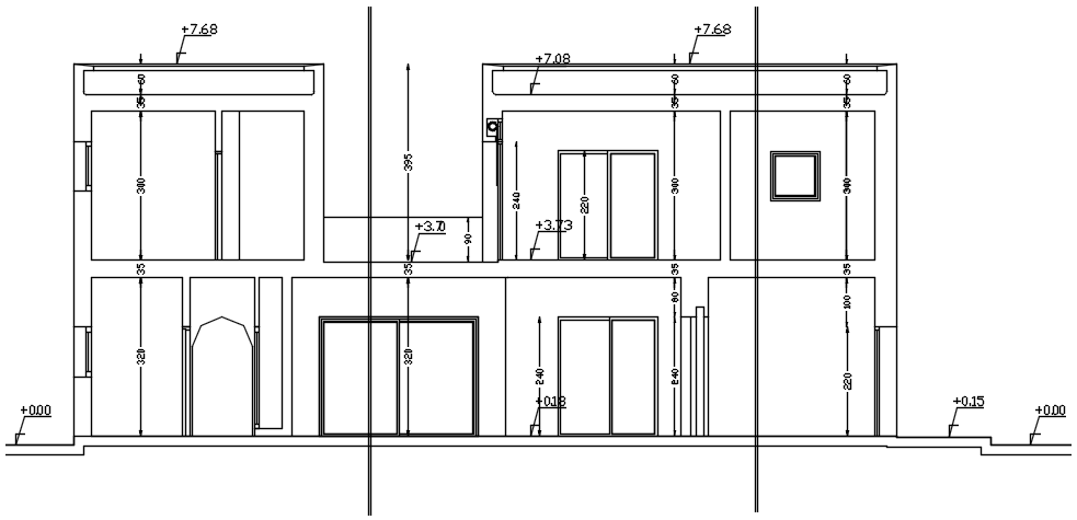 Sectional elevations of bunglow in dwg file 