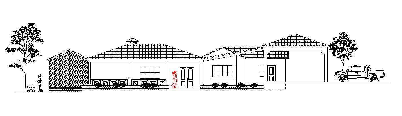 Sectional elevations of bunglow in dwg file 