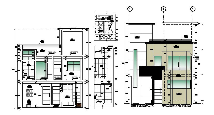 Sectional elevations of bunglow in dwg file 