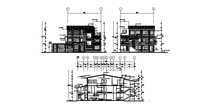 Sectional elevations of bunglow in dwg file