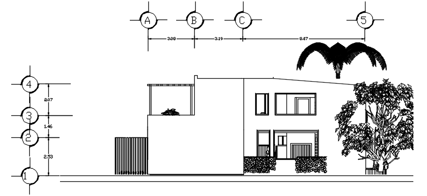 Sectional elevations of bunglow in dwg file
