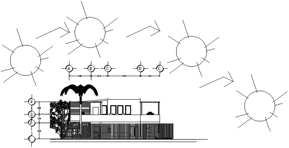 Sectional elevations of bunglow in dwg file