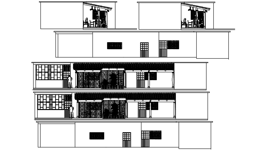 Sectional elevations of bunglow in dwg file