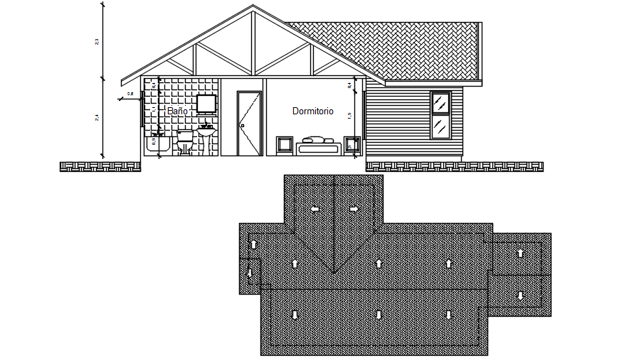 Sectional elevations of bunglow in dwg file