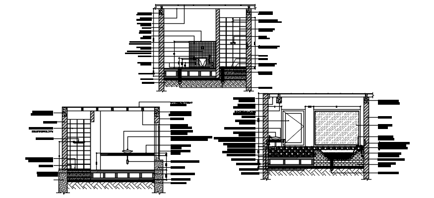 Sectional elevations of the bathroom in Dwg file