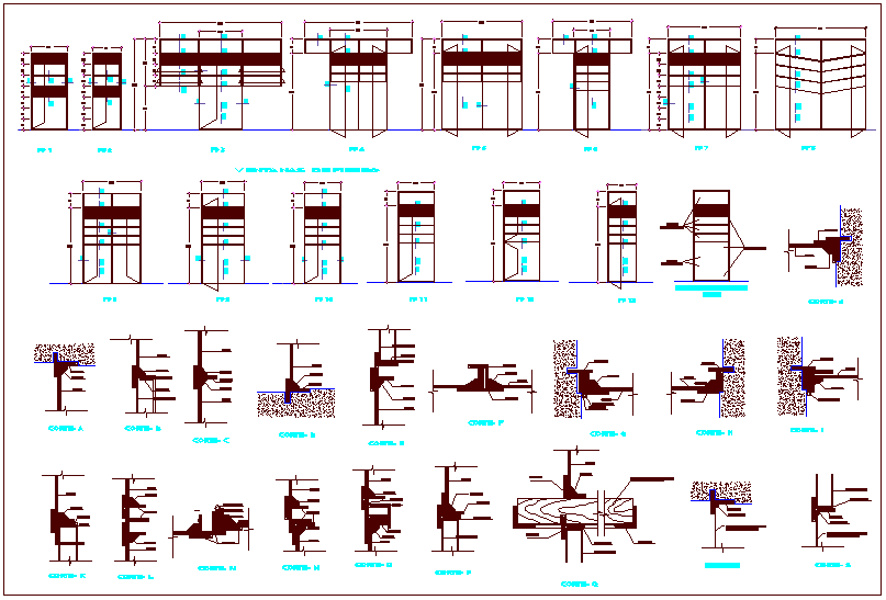 Sectional view detail of door design dwg file