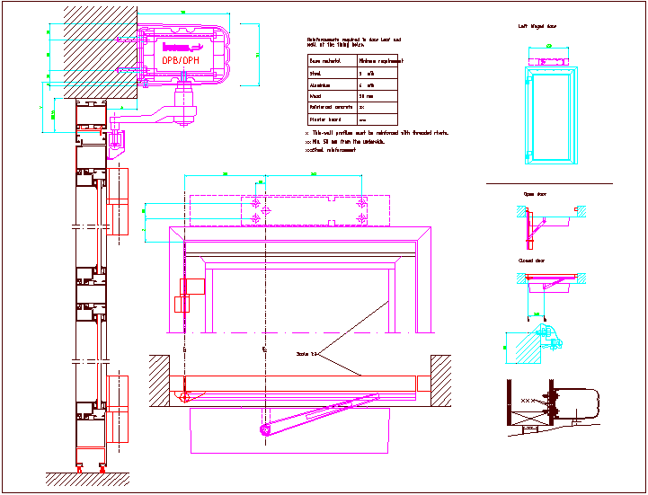 Sectional view detail of sliding door with detail view dwg file