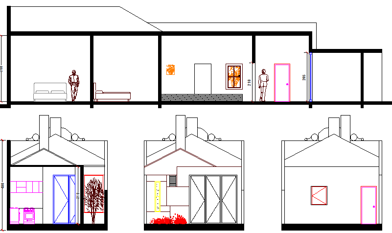 Sectional view details of single family house project dwg file