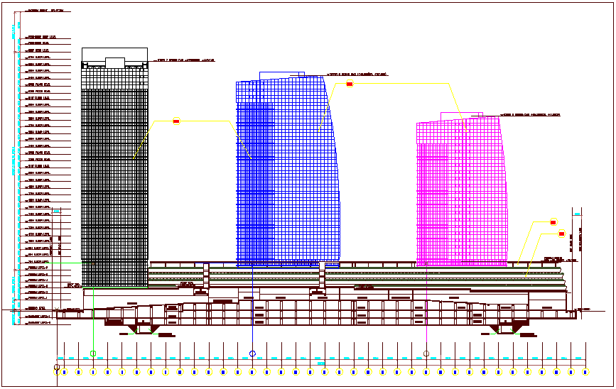 Sectional view of corporate building dwg file