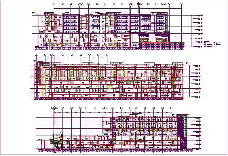Sectional view of hospital design view with material view with legend dwg file