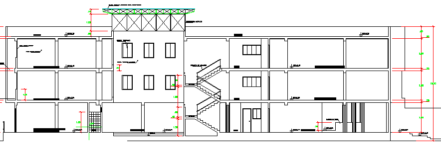 Sectional view of three flooring corporate office building dwg file