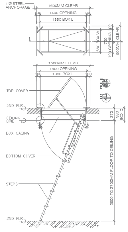 Sectional Detail of Pull-Out Ladder Drawing In DWG File