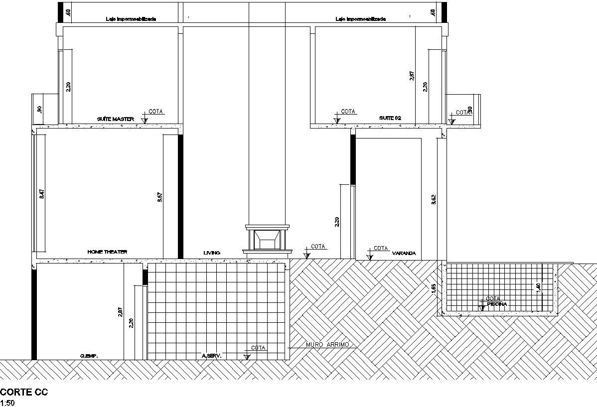 Sectional Elevation Of a residential.