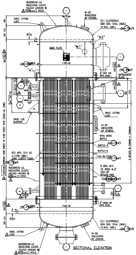 Sectional Elevation of Heat Exchanger Detail DWG AutoCAD file