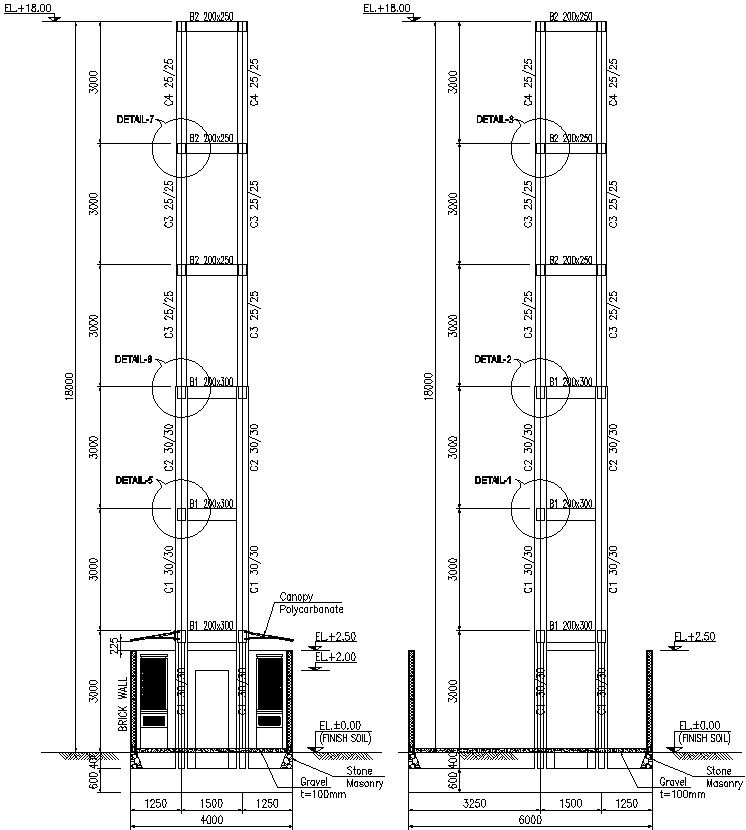 Sectional Elevation of Tower in AutoCAD, dwg file.
