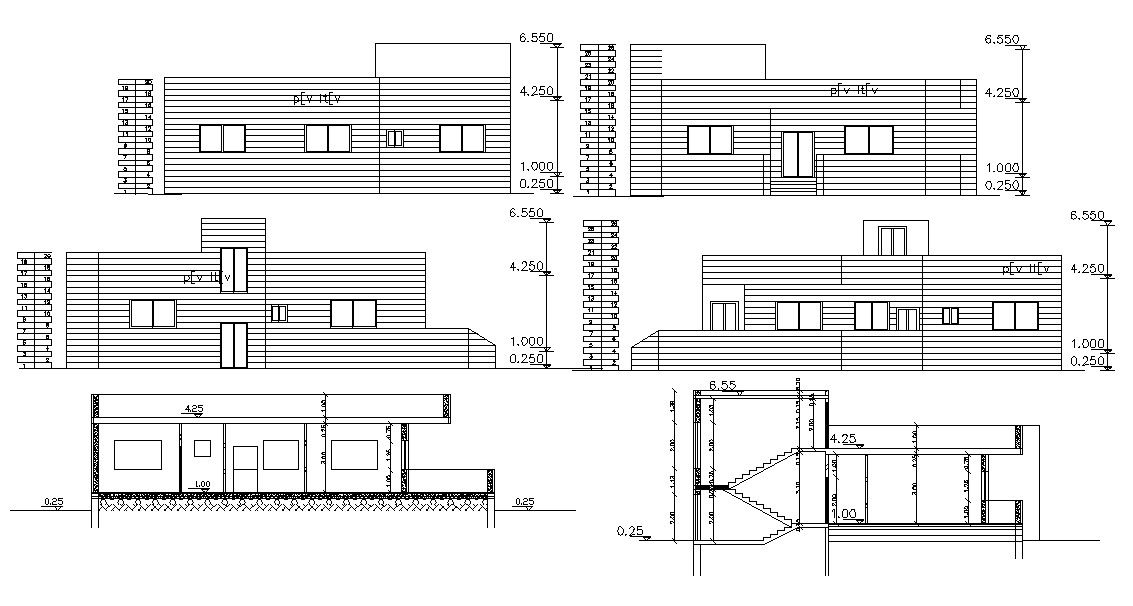 Sectional and Elevation Design of Bungalow CAD File
