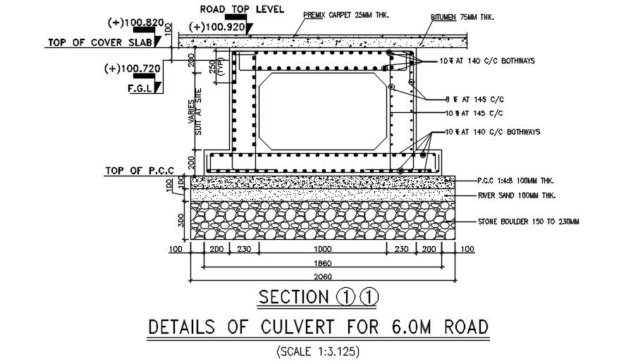 Sectional detail of Culvert design. Download AutoCAD 2D file
