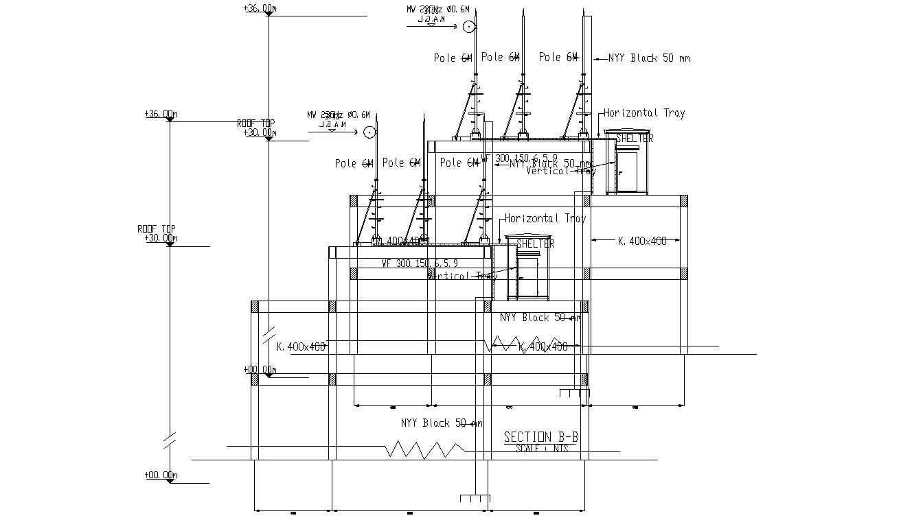 Sectional details of electrical pole, Download DWG file