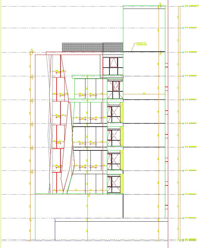 Sectional elevation of a high rise building in AutoCAD, dwg file.