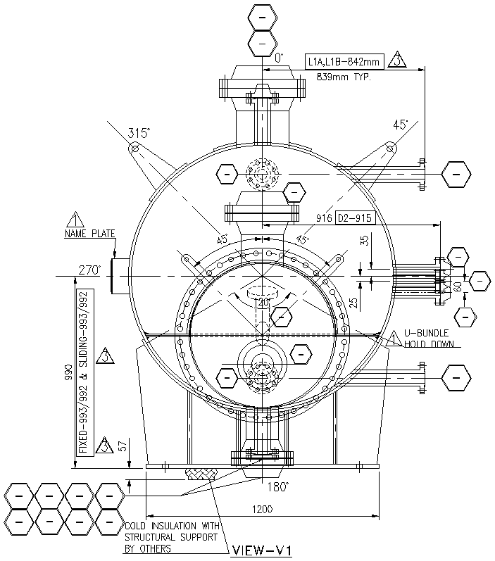 Sectional elevation view of HCL Column Condensor DWG AutoCAD file