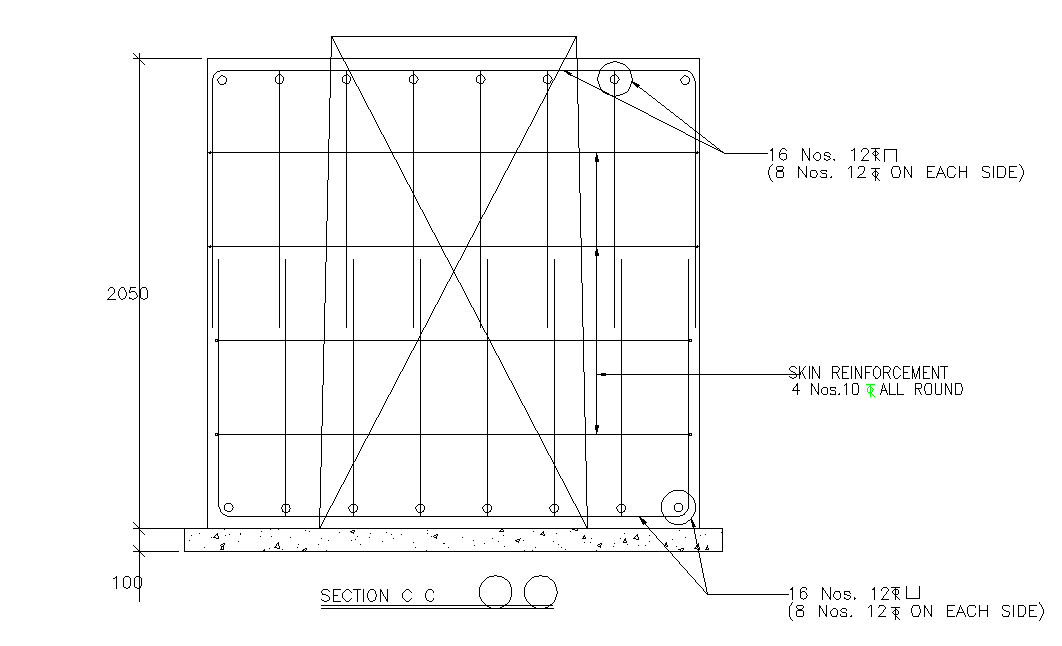 Sectional plan of Tower foundation. Download AuotCAD DWg file.