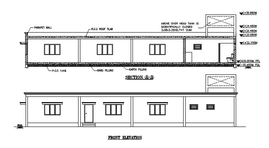Section and Elevation details of the labor room with toilet,Download free 2d Autocad drawing file.