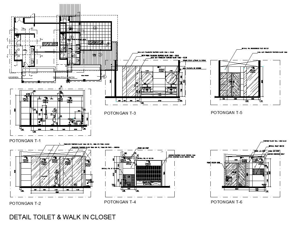 Toilet and Walk-in Closet Layout in AutoCAD 2D Drawing