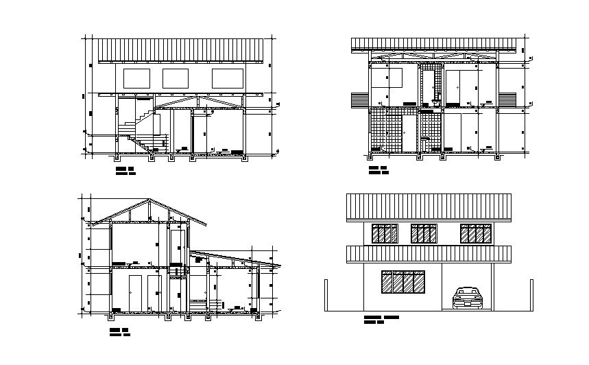 Section and elevation of 8X8m house plan is given in this Autocad drawing file. Download now.