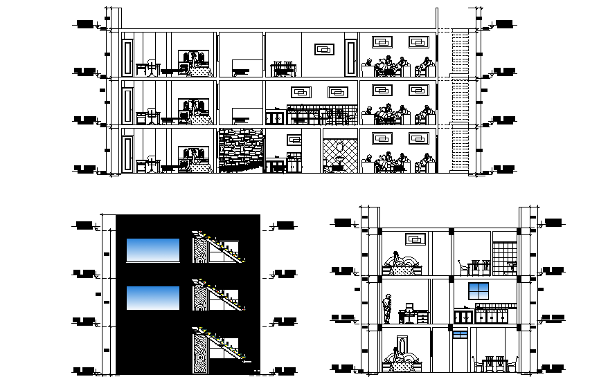 Section and elevation of 8x21m house plan is presented in this Autocad drawing model. Download now.