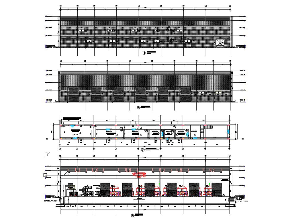 Section and elevation of the building has given in the autocad 2D drawing file. Download the Autocad DWG drawing file.