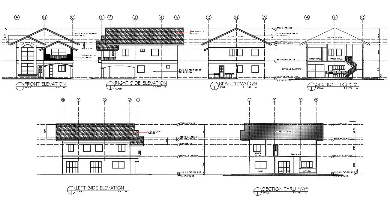 Section and elevation of the duplex house has given in the Autocad 2D DWG drawing file. Download the Autocad DWG drawing file.