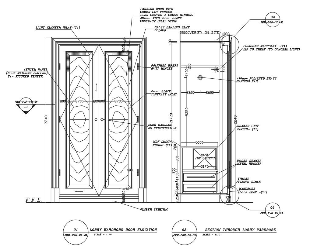 Section and elevation of wardrobe in AutoCAD 2D drawing, dwg file, CAD file