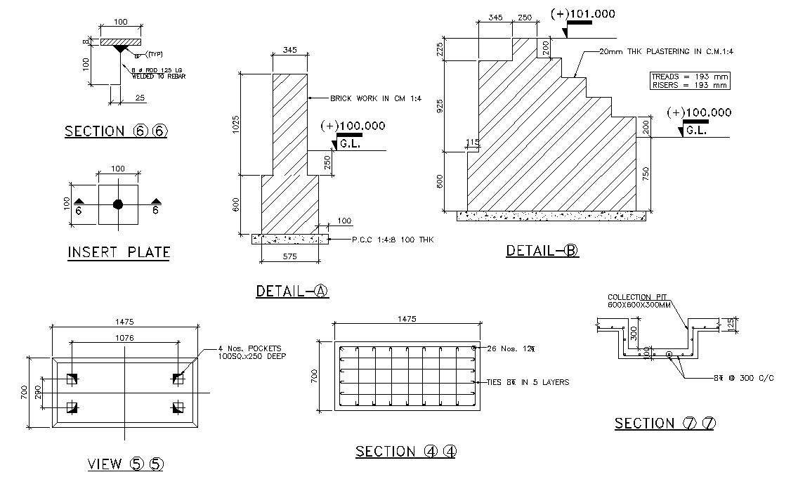 Section and insert plate details are given in this 2D Autocad DWG drawing file. Download the 2D AutoCAD file.